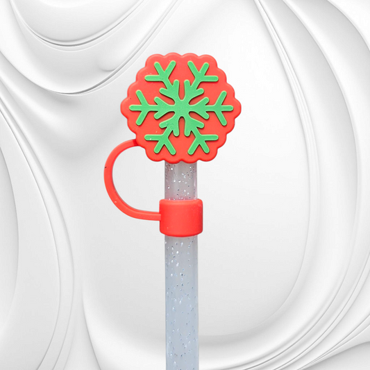 Winter Snowflake 3D Silicone Straw Topper  - Red & Green