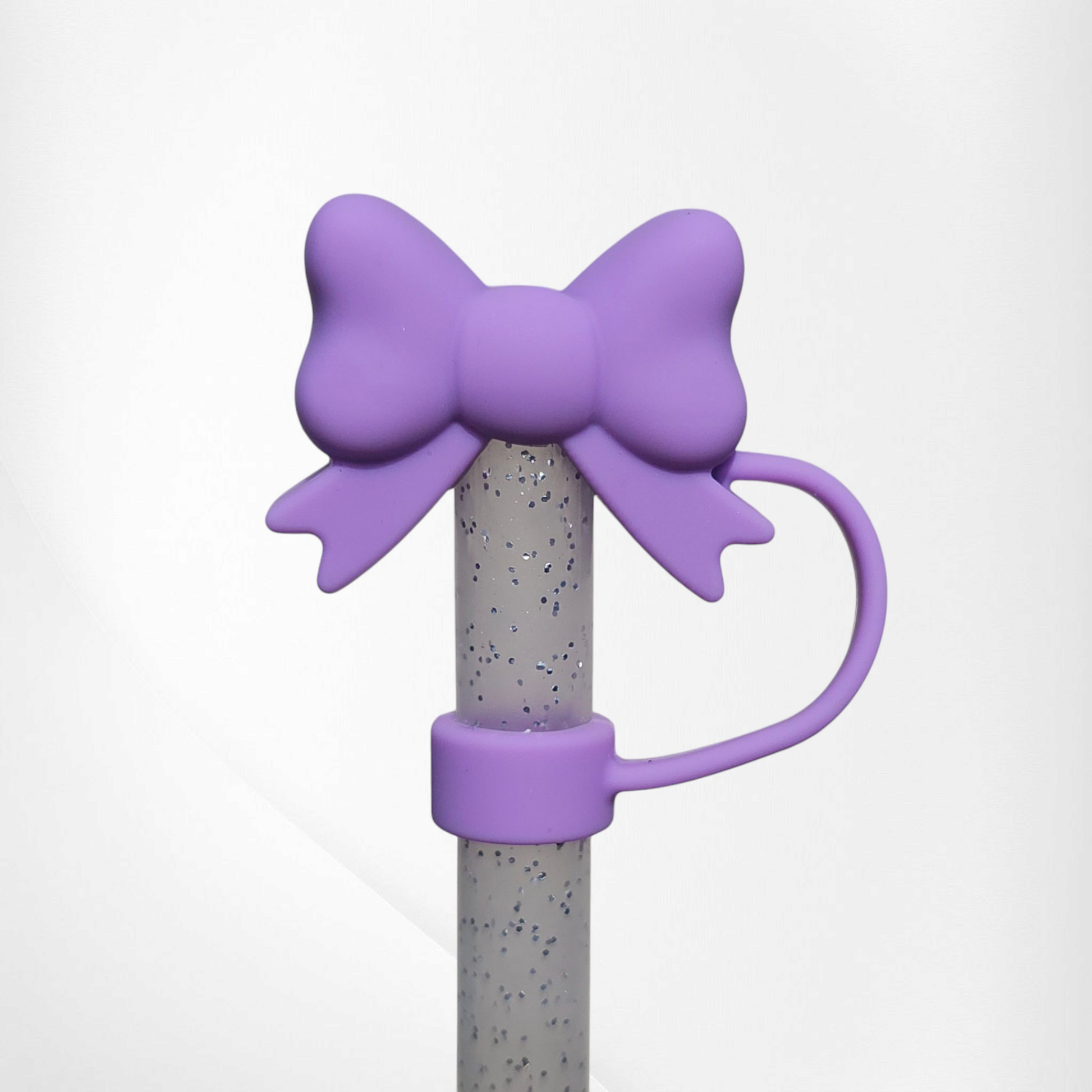 Dahlia Purple Butterfly Ribbon Bow 3D Silicone Straw Topper  - Straw Cover. Fits 10mm and Stanley Straws. 