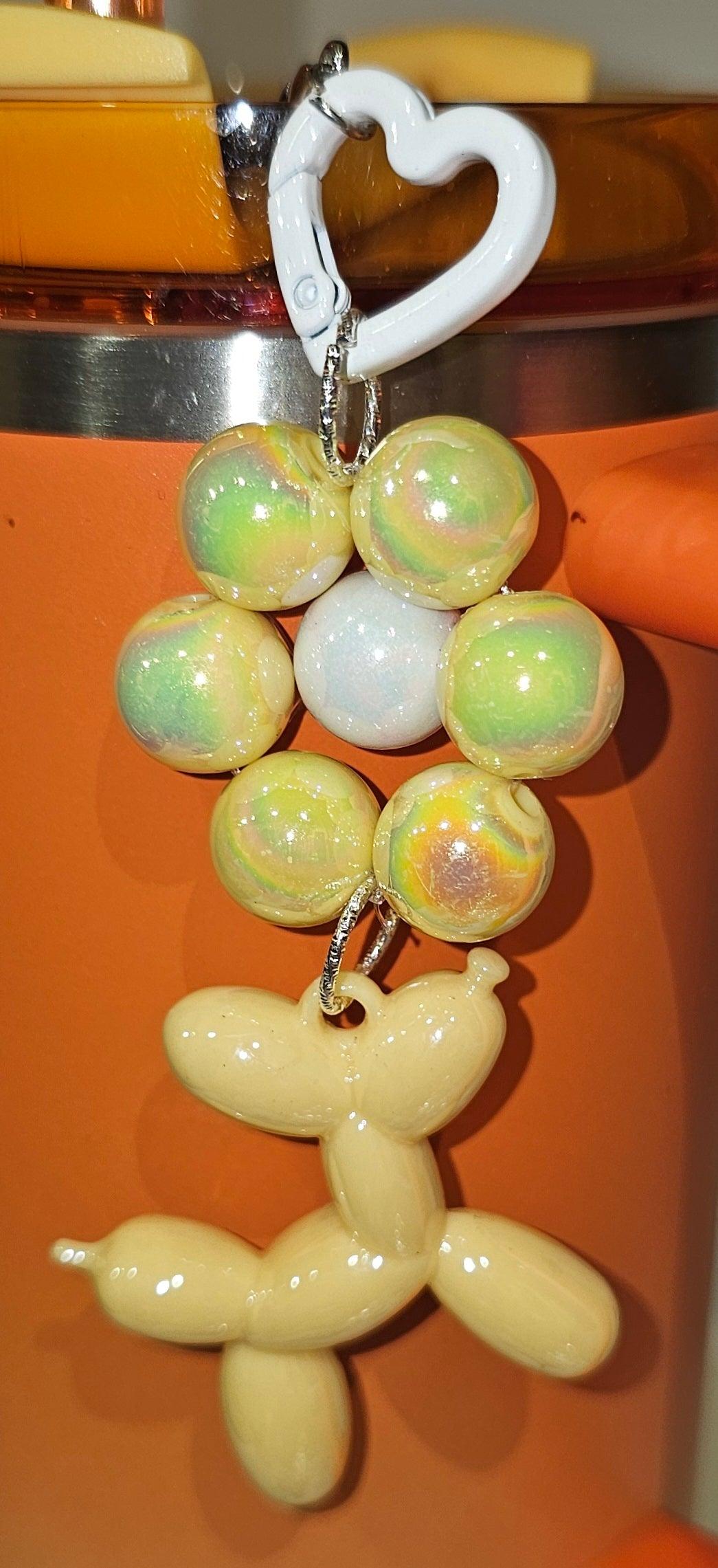 Yellow Balloon Dog with Beaded Flower Charm 