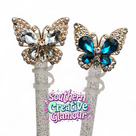 Diamond & Pearl Butterfly 10mm Straw Topper | 10mm Straw Cover by Southern Creative Glamour 