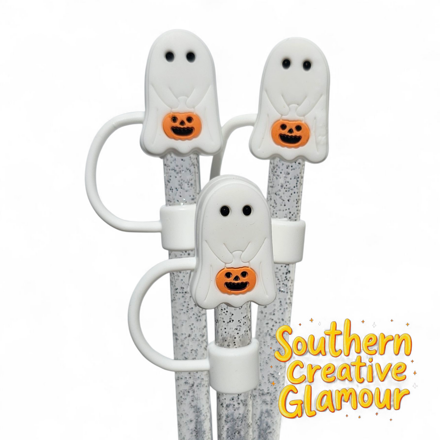 Trick-or-Treat Ghost 10mm Silicone Straw Topper