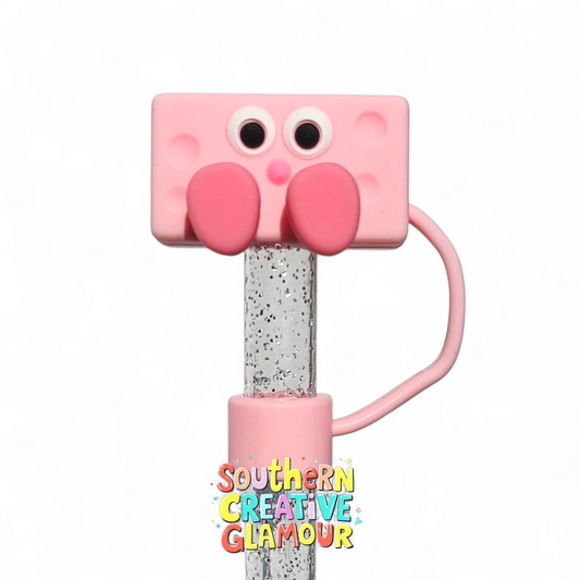 Pink Cartoon Cheese Silicone 10mm Straw Toppers