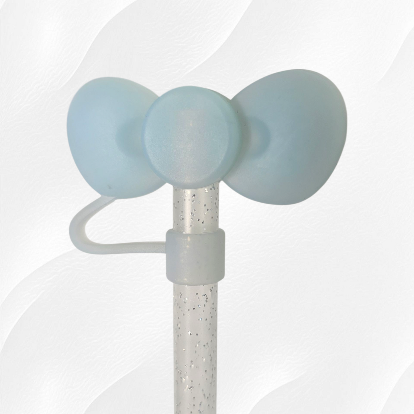 Light Blue Bow Tie 3D Silicone Straw Topper