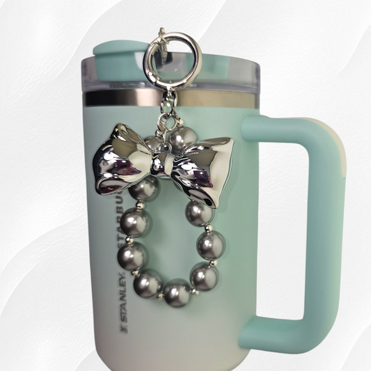 Bow & Pearl Tumbler Charm Bracelet  - Silver