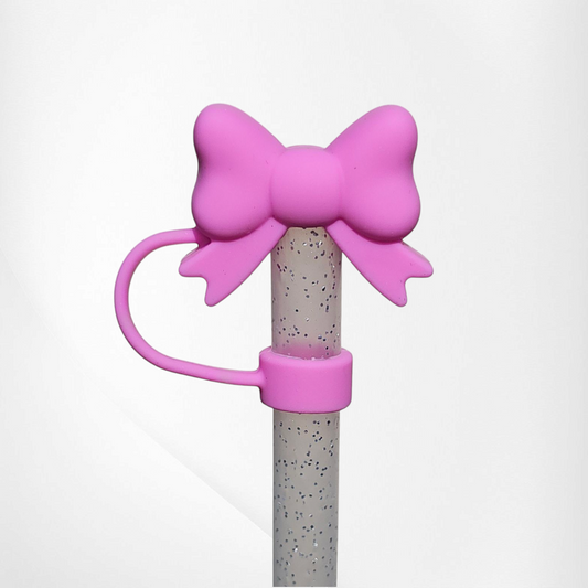 Sweetheart Pink Butterfly Ribbon Bow 3D Silicone Straw Topper  - Straw Cover. Fits 10mm and Stanley Straws. 