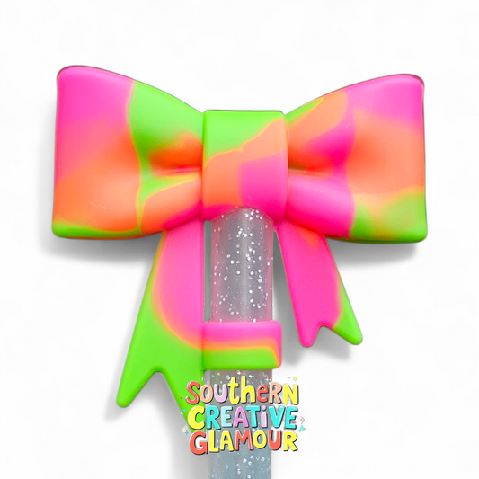 Neon Swirl 3D Bow Silicone 10mm Straw Topper
