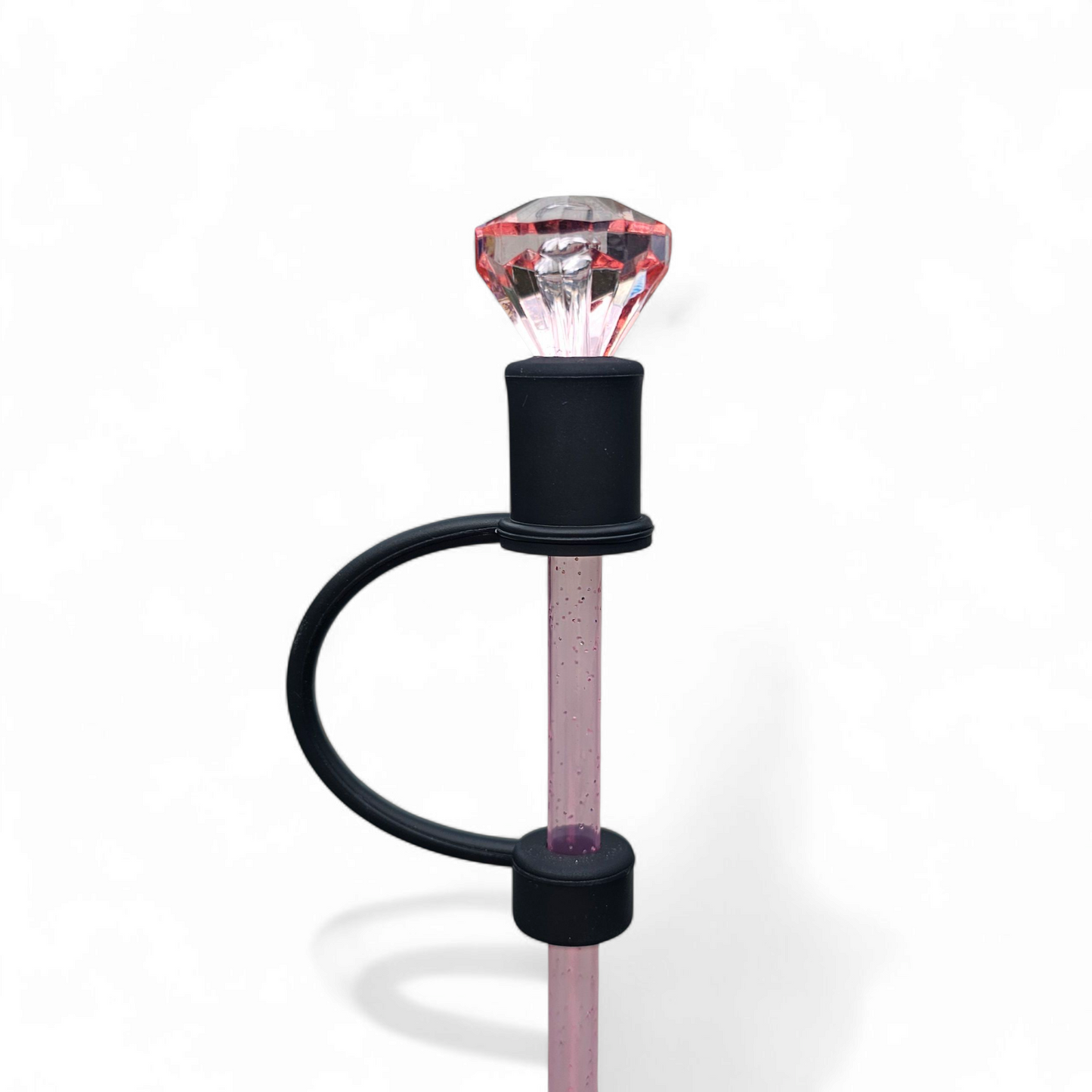 Pink Ice Diamond | Black Silicone 8mm Straw Topper 