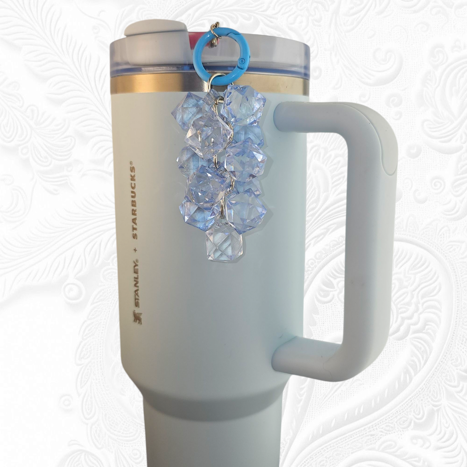 Spring Blue Crystal Beaded Tumbler Charm. Use as a tumbler straw charm or tumbler cup handle charm. 