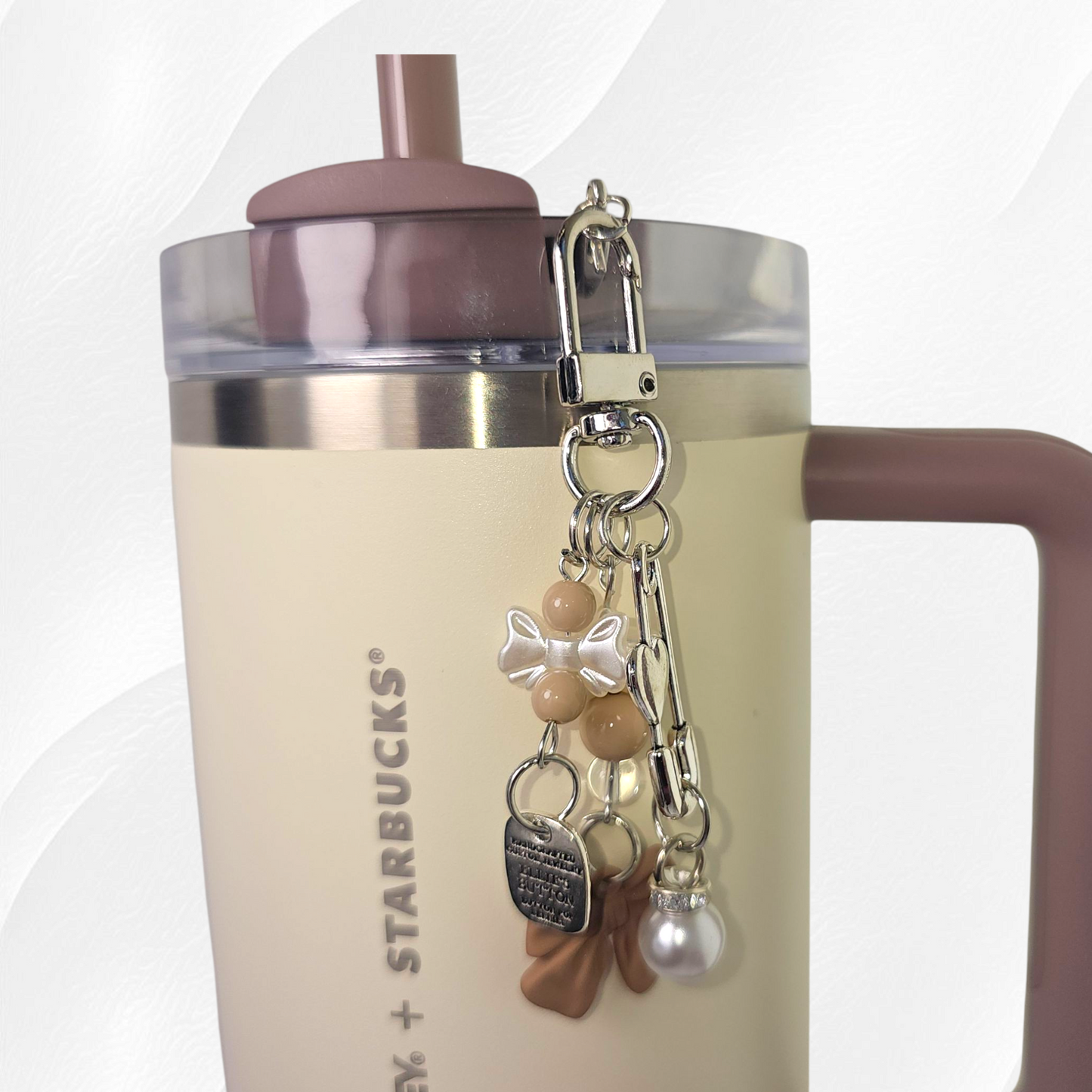 Coquette Bow & Pearl Tumbler Charm  - Brown