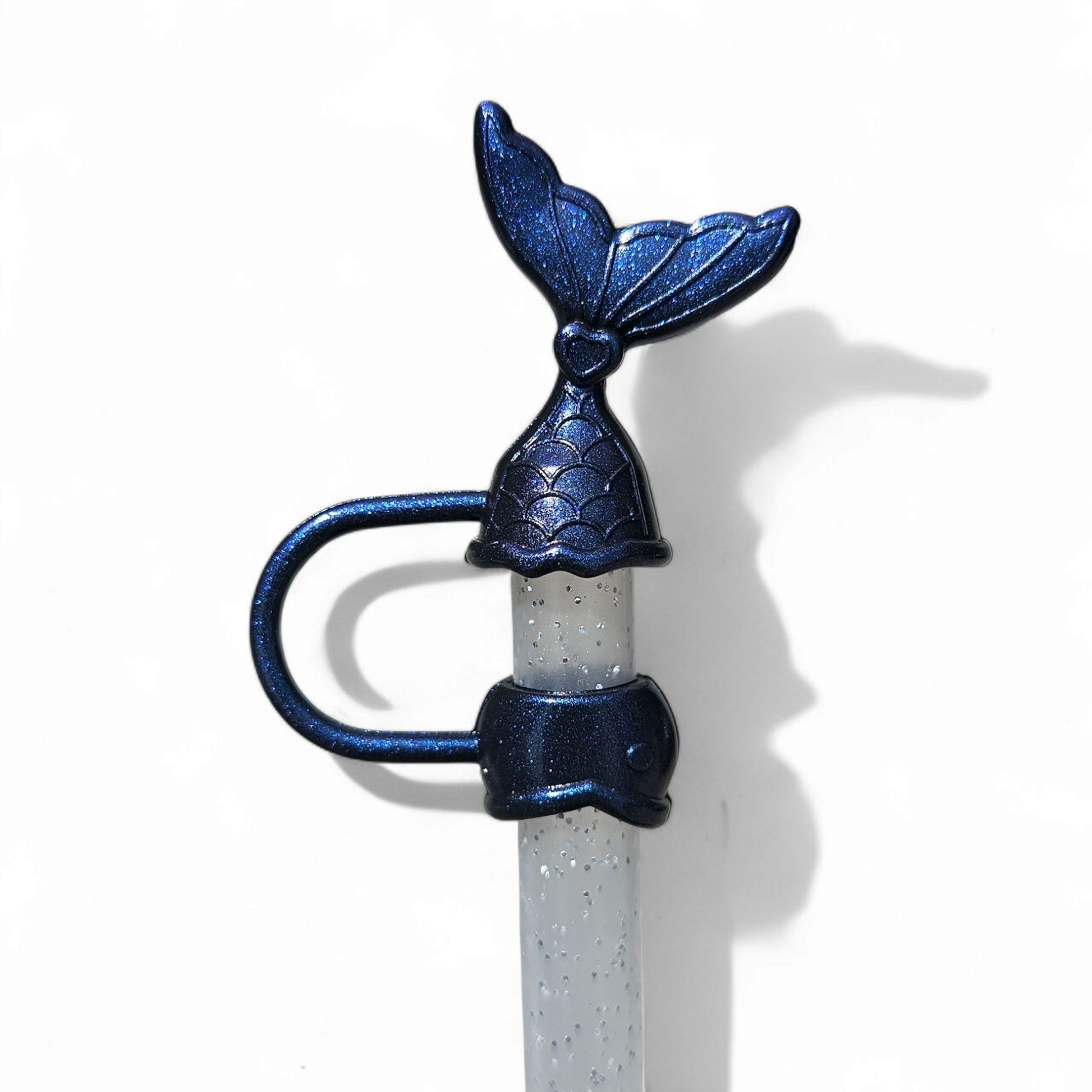 Blue metallic Shimmer Mermaid Tail Silicone Straw Topper 