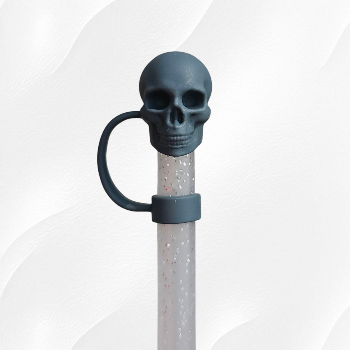 Charcoal grey Skull 3D Silicone Straw Topper 