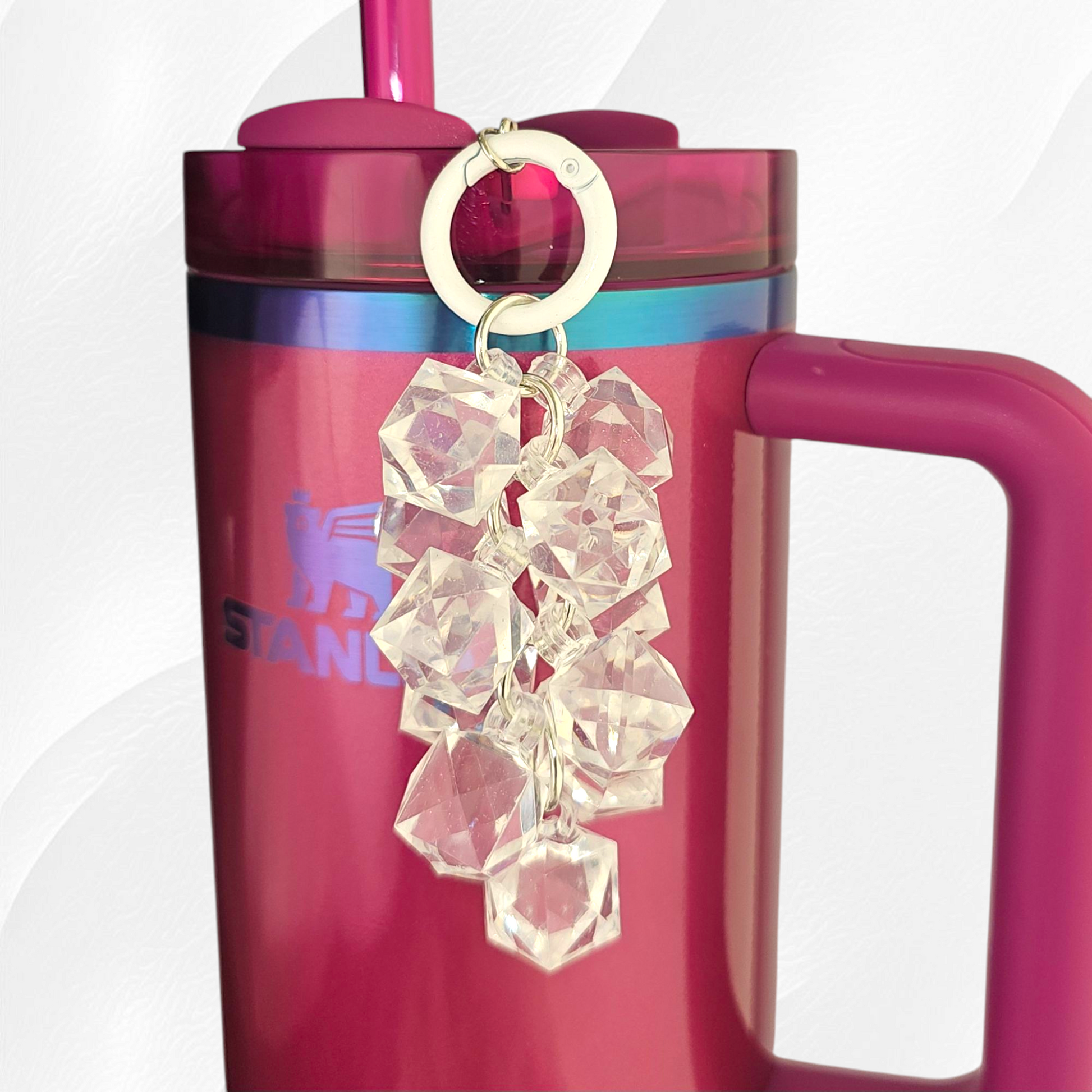 White Crystal Beaded Tumbler Charm. Use as a tumbler straw charm or tumbler cup handle charm. 