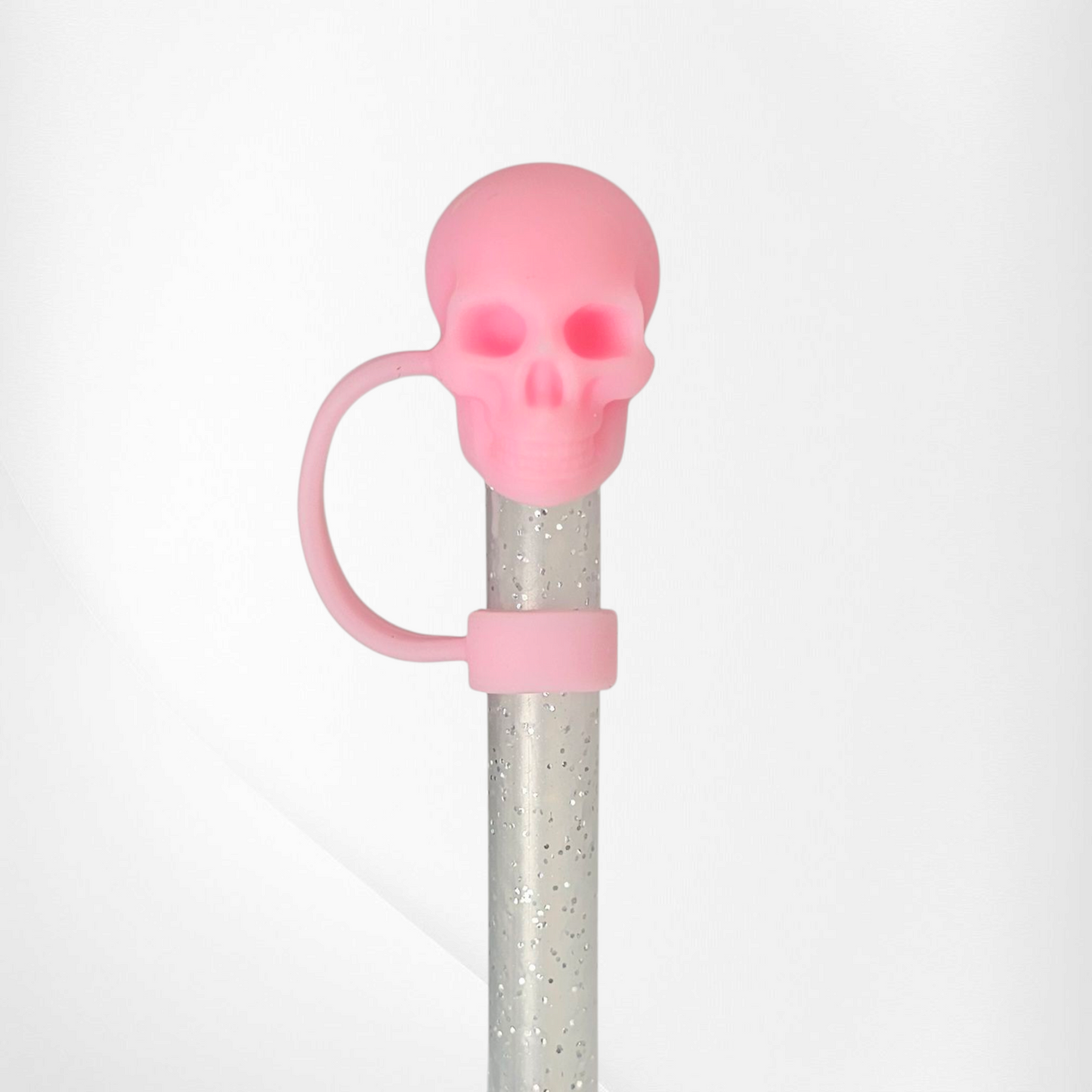 Sizzling Pink 3D Silicone Halloween Skull Straw Topper 