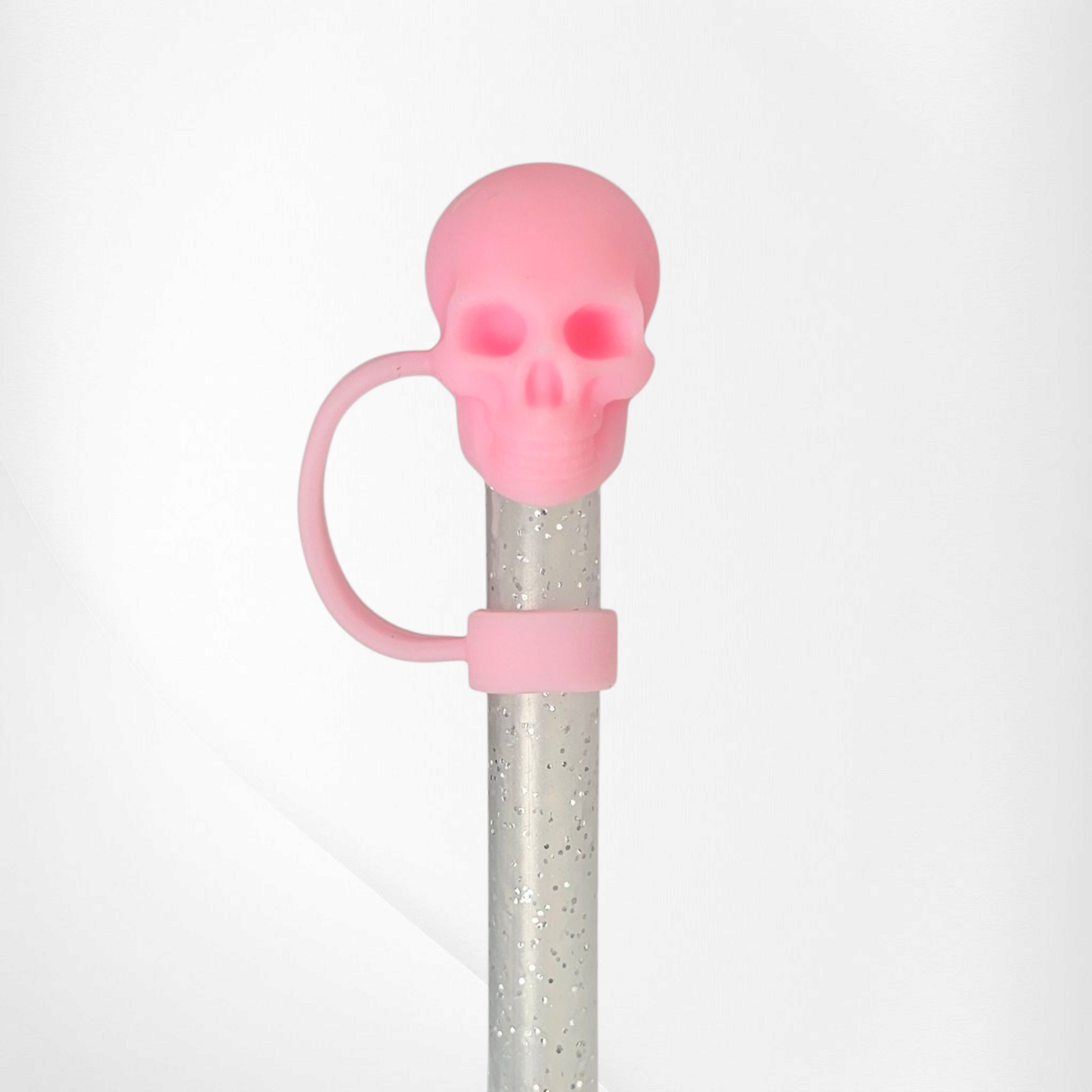 Sizzling Pink 3D Silicone Halloween Skull Straw Topper 