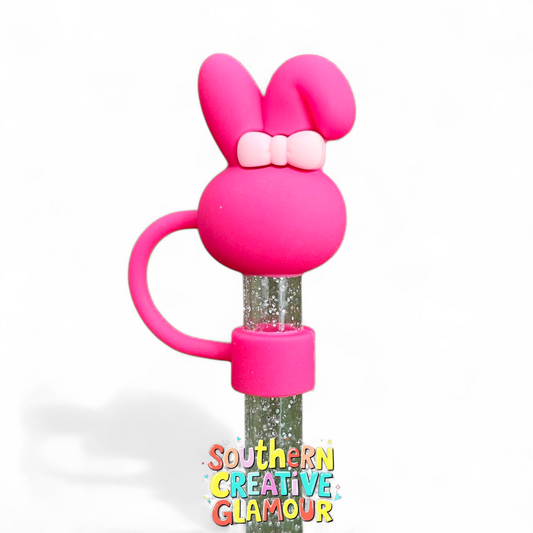 Hot Pink 3D Preppy Bunny 10mm Straw Topper by Southern Creative Glamour 