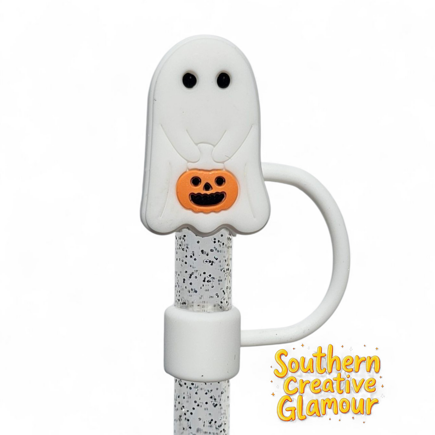 Trick-or-Treat Ghost 10mm Silicone Straw Topper