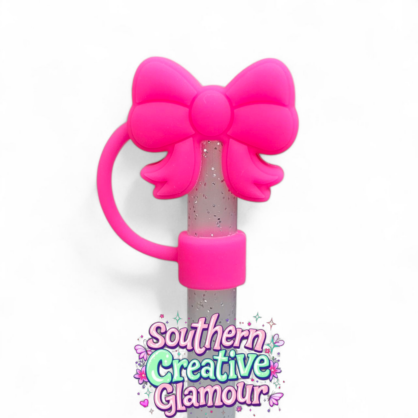 Barbie Pink Girly Coquette 3D Ribbon Bow Silicone 10mm Straw Toppers by Southern Creative Glamour 