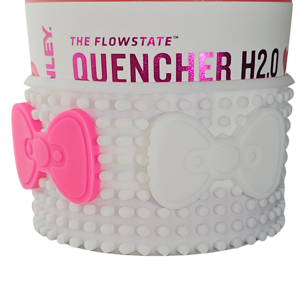 Hot Pink and White Silicone Bows for Customizable Bow Silicone Tumbler Boot - White - Demonstration 