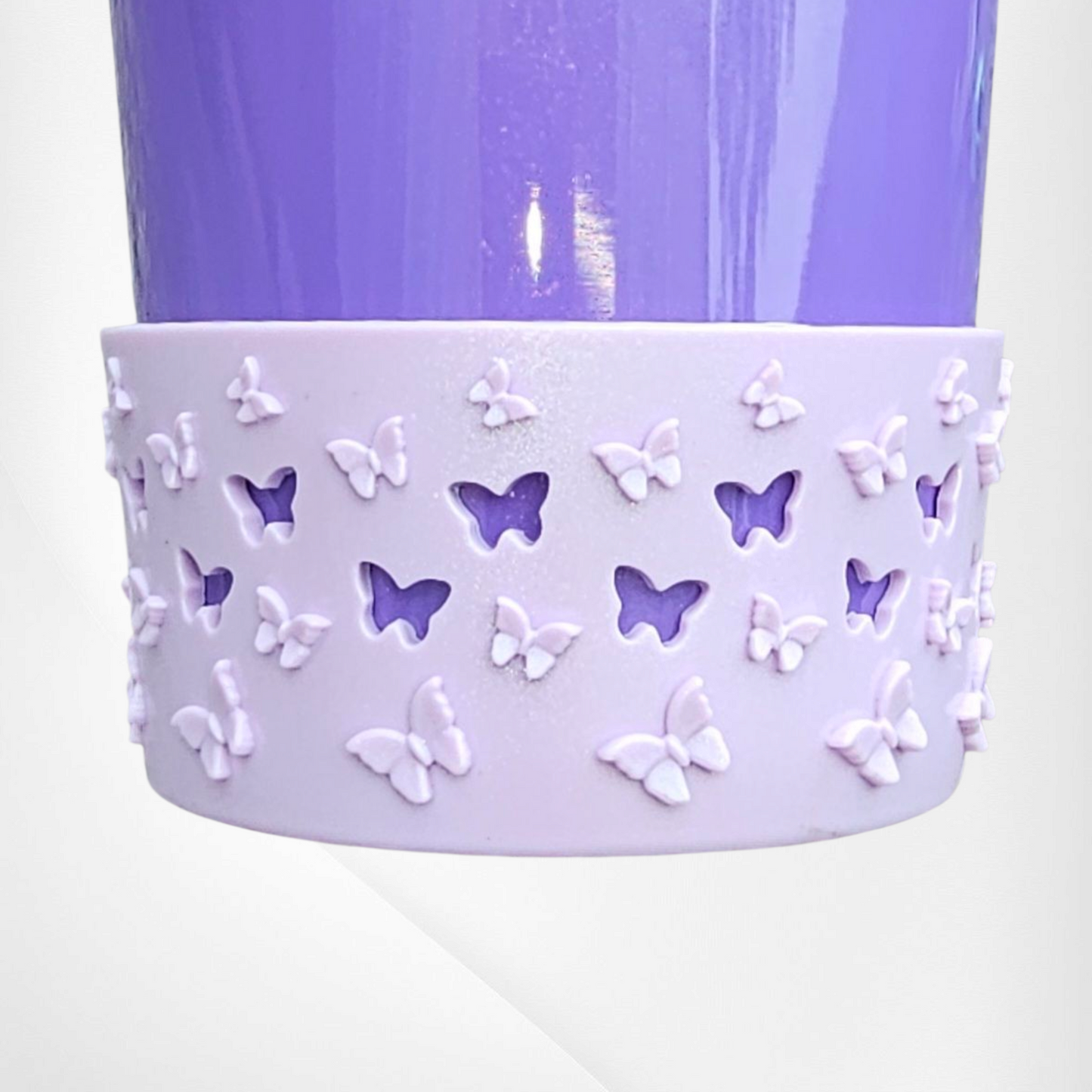 Lavender Purple Shimmer 3D Butterfly Silicone Tumbler Boot 