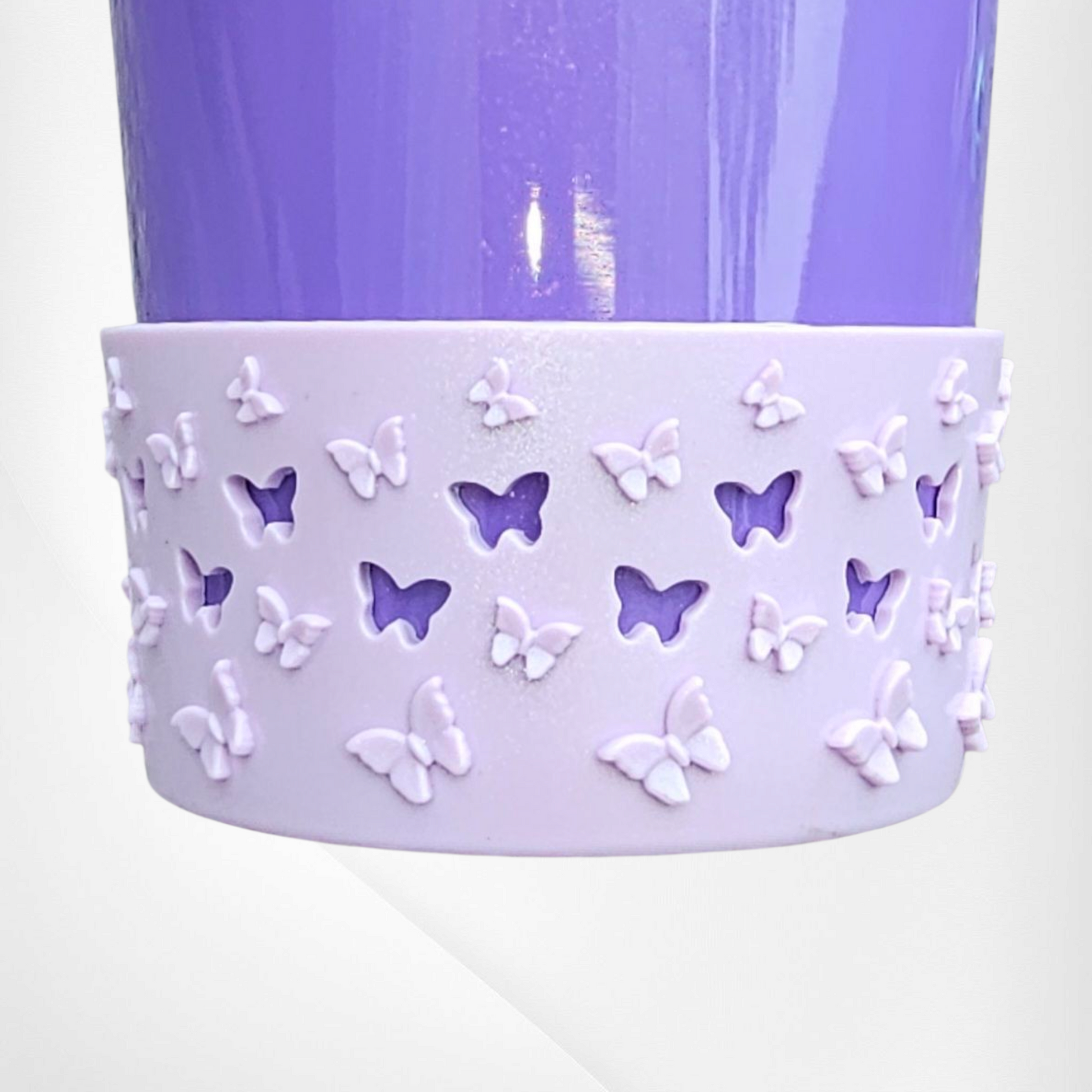 Lavender Purple Shimmer 3D Butterfly Silicone Tumbler Boot 