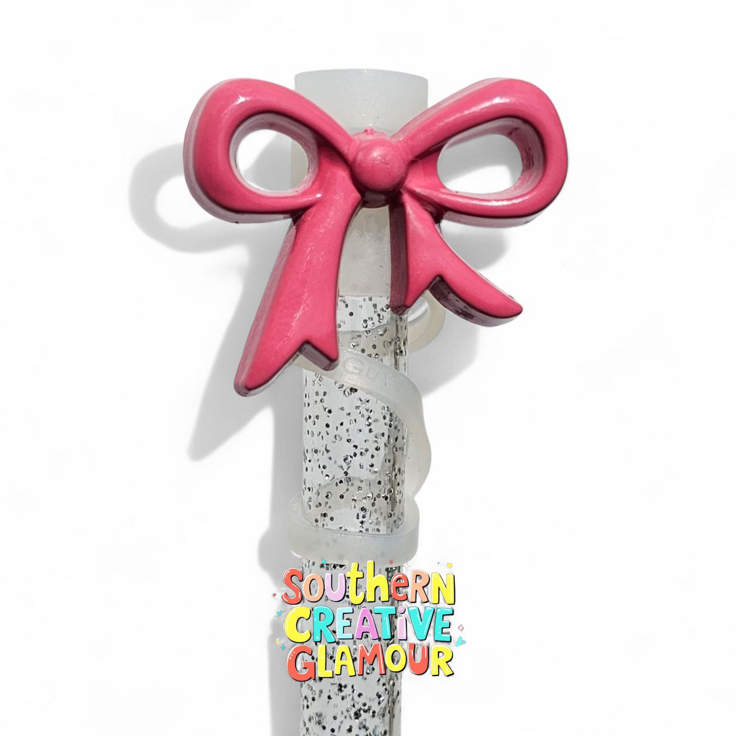 Pink Ribbon Bow Silicone 10mm Straw Toppers