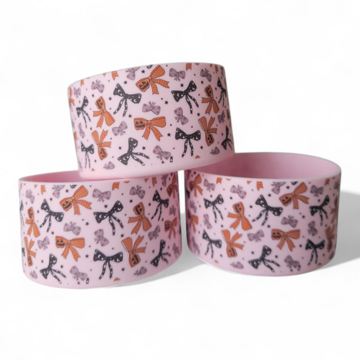 Pink Pumpkin Bows Silicone Tumbler Boot