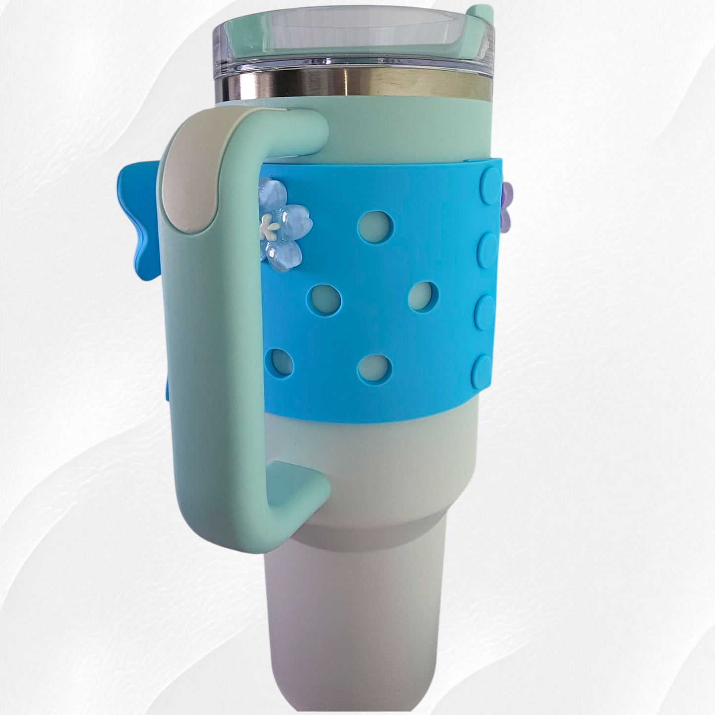 Pool Blue Jumbo Princess Bow Cup Silicone Sleeve. 