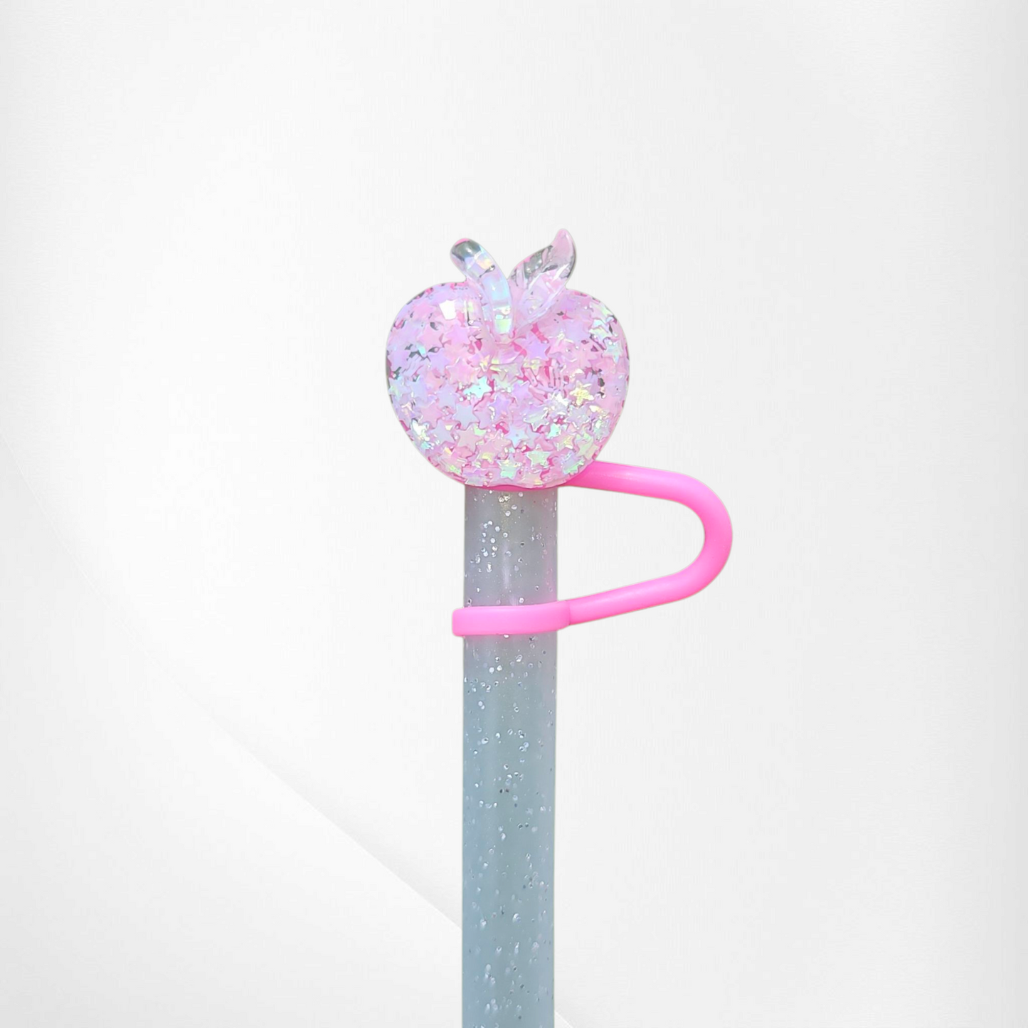 Pink apple straw topper 