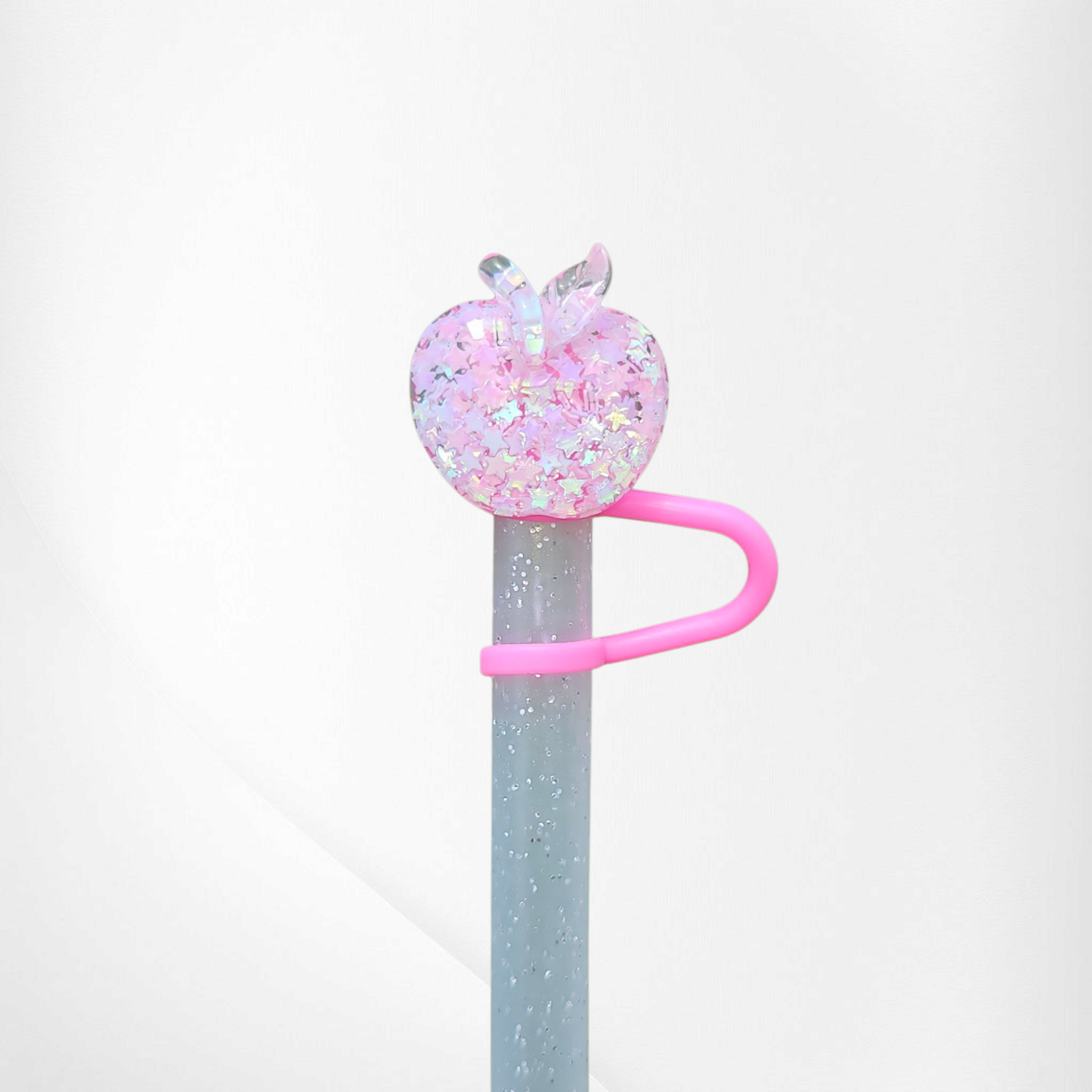 Pink apple straw topper 