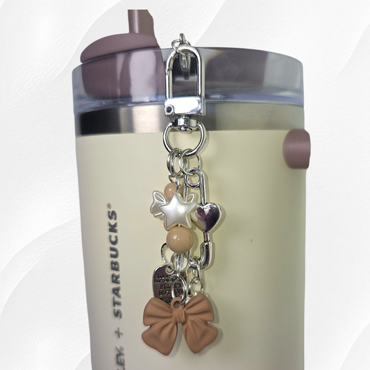 Coquette Bow & Pearl Tumbler Charm  - Brown
