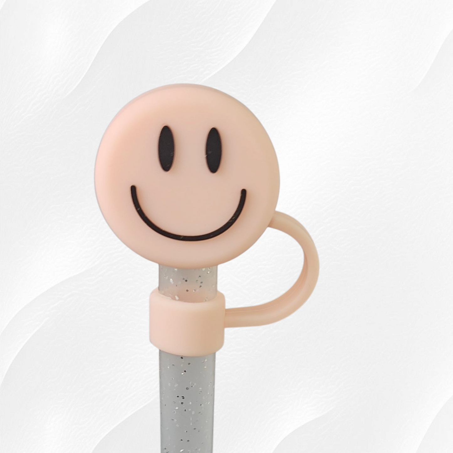 Smiley Face 3D Silicone Straw Topper  - Hot Pink