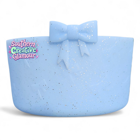 Powder Blue glitter ribbon bow textured 3D silicone tumbler boot by Southern Creative Glamour 