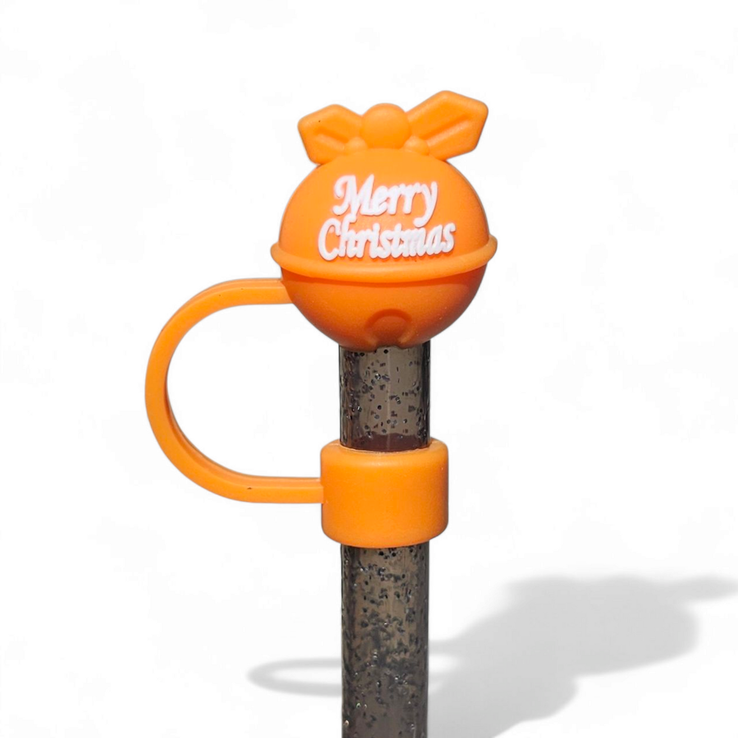 Orange Jingle Bell  ' Merry Christmas  ' 3D Silicone Straw Topper 
