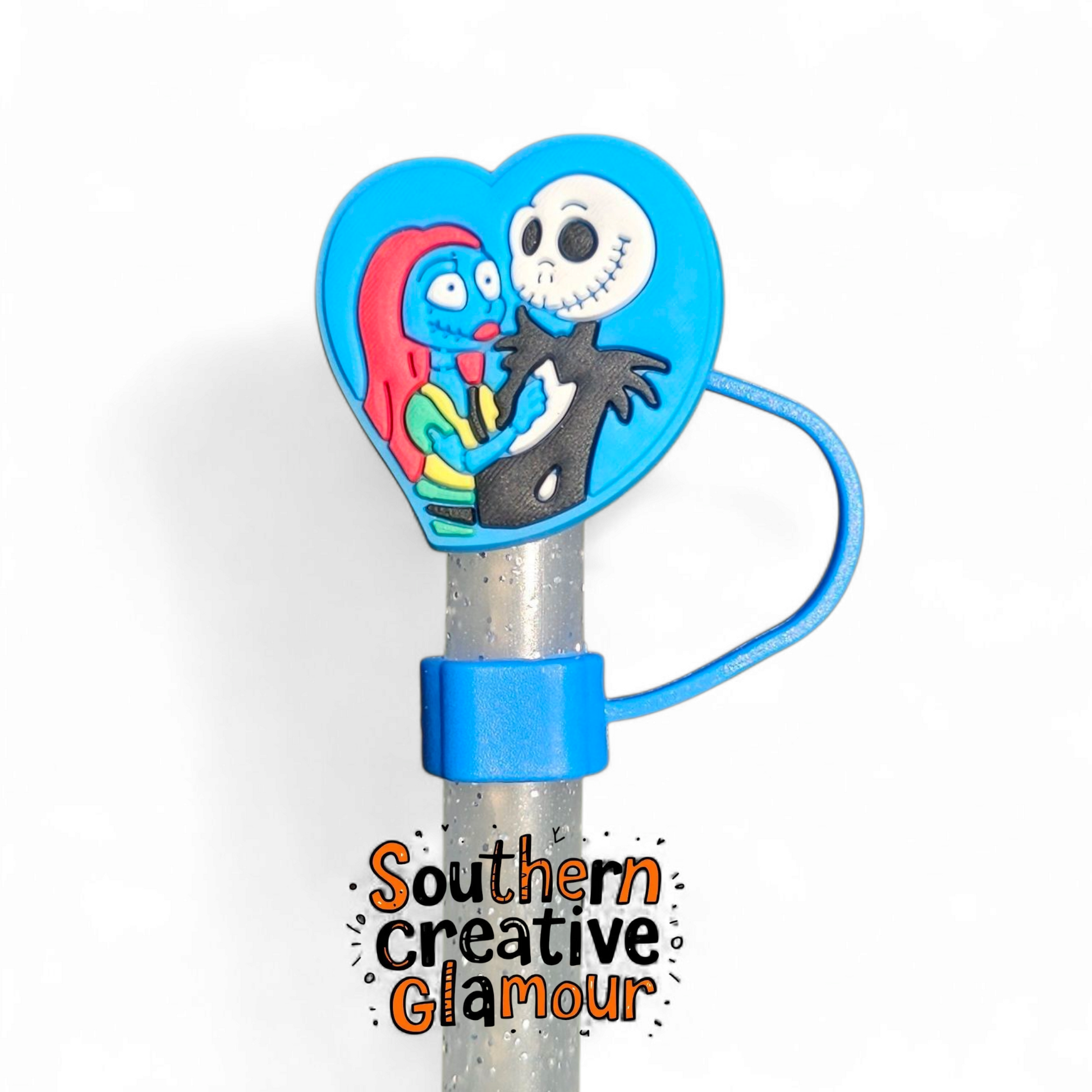 Jack and Sally Nightmare Before Christmas inspired Silicone 10mm Straw Topper by Southern Creative Glamour 