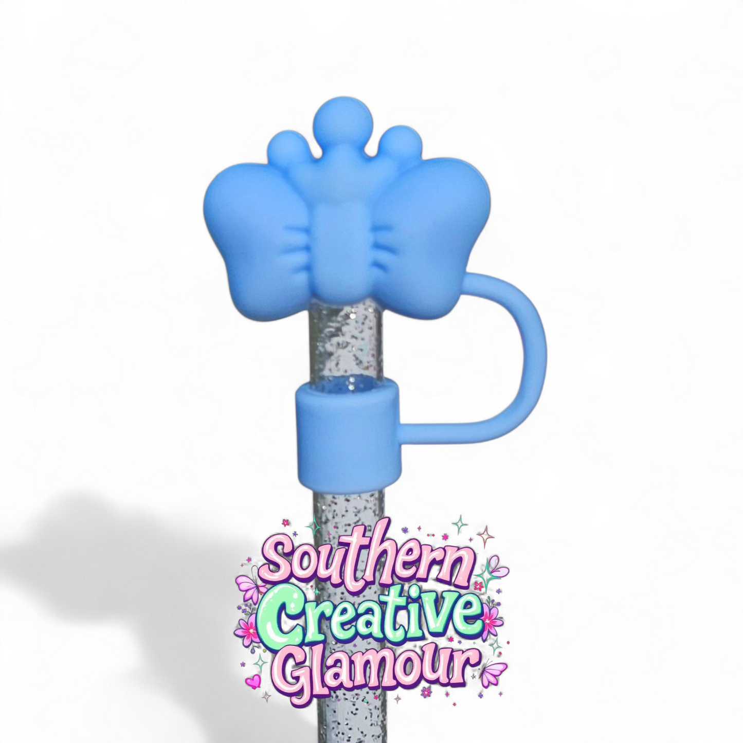 Heather Blue 3D Princess Butterfly 10mm Straw Topper by Southern Creative Glamour 