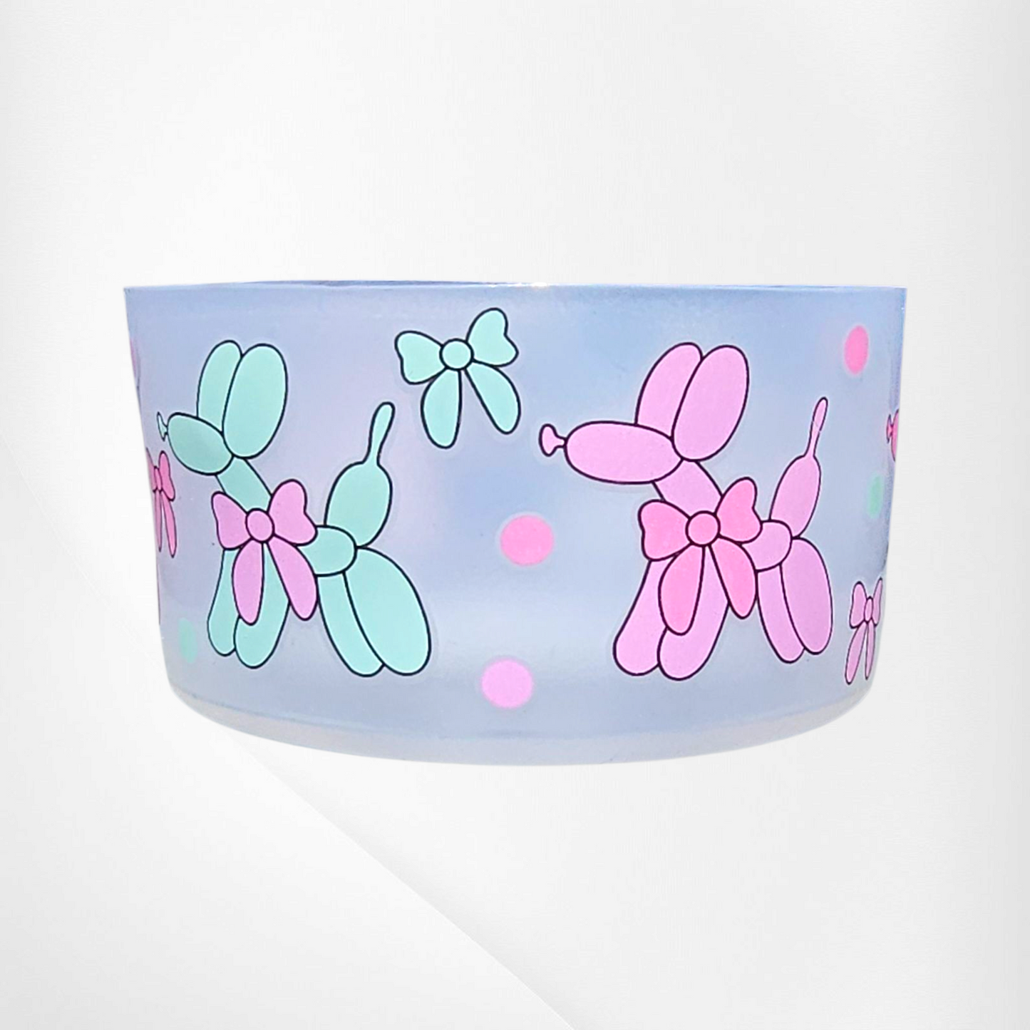 Pink, Mint, and Purple Balloon Dogs and Bows on Clear Silicone Tumbler Boot by Southern Creative Glamour 