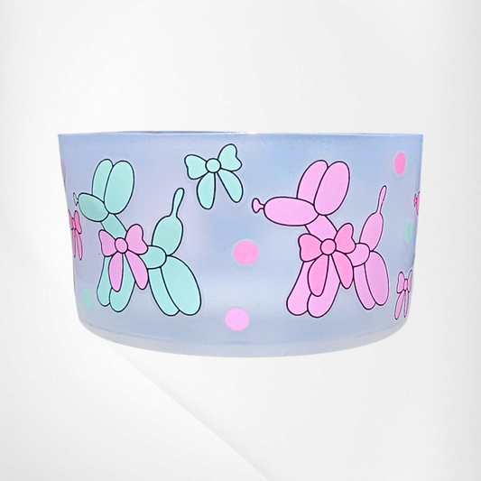 Pink, Mint, and Purple Balloon Dogs and Bows on Clear Silicone Tumbler Boot by Southern Creative Glamour 