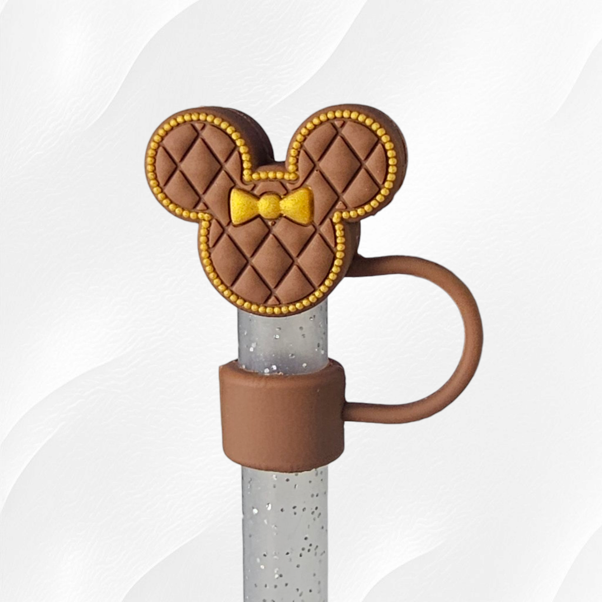 Brown and gold Minnie Mouse Inspired 3D Silicone Straw Topper. 