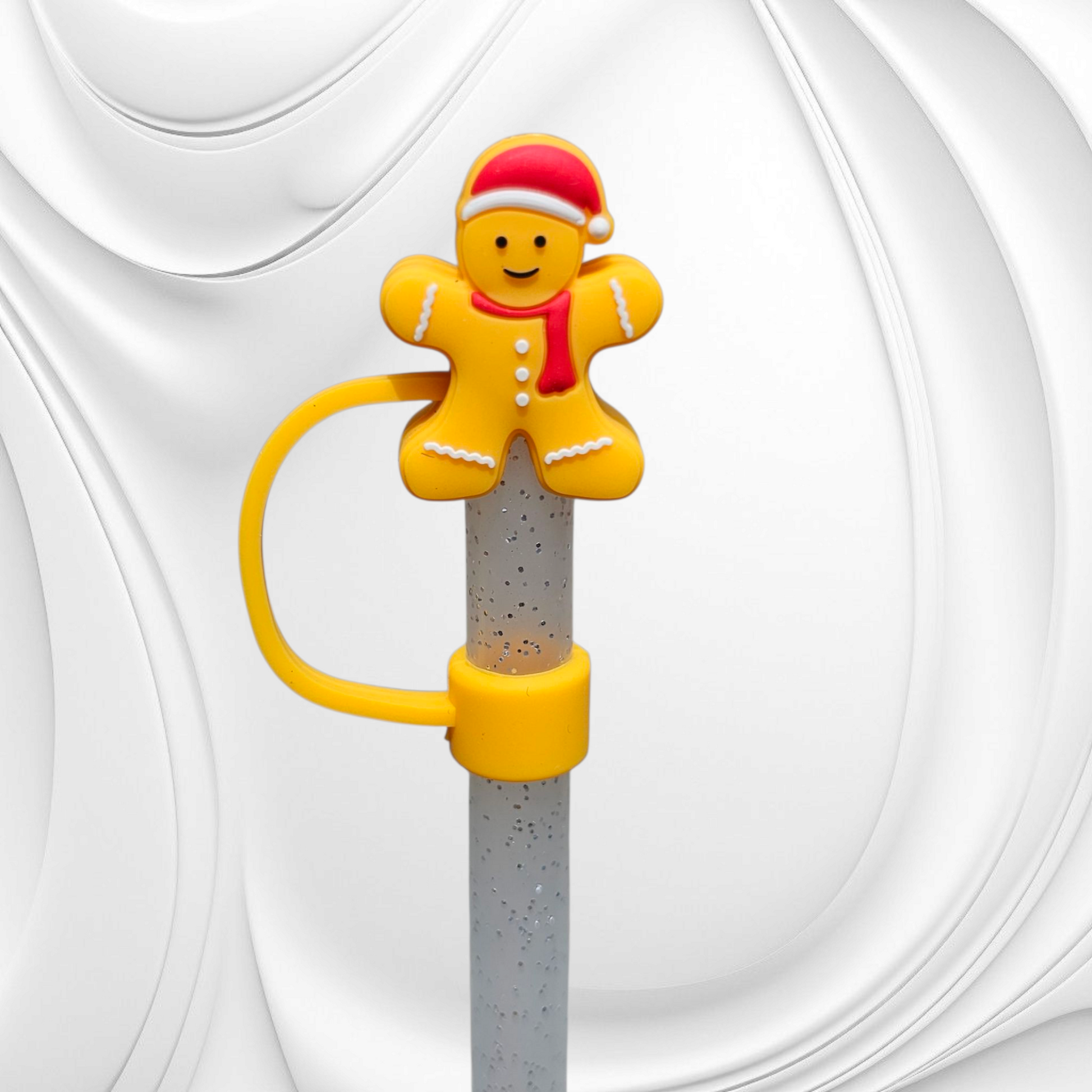 Golden Yellow Gingerbread Man Mini 3D Silicone Straw Topper
