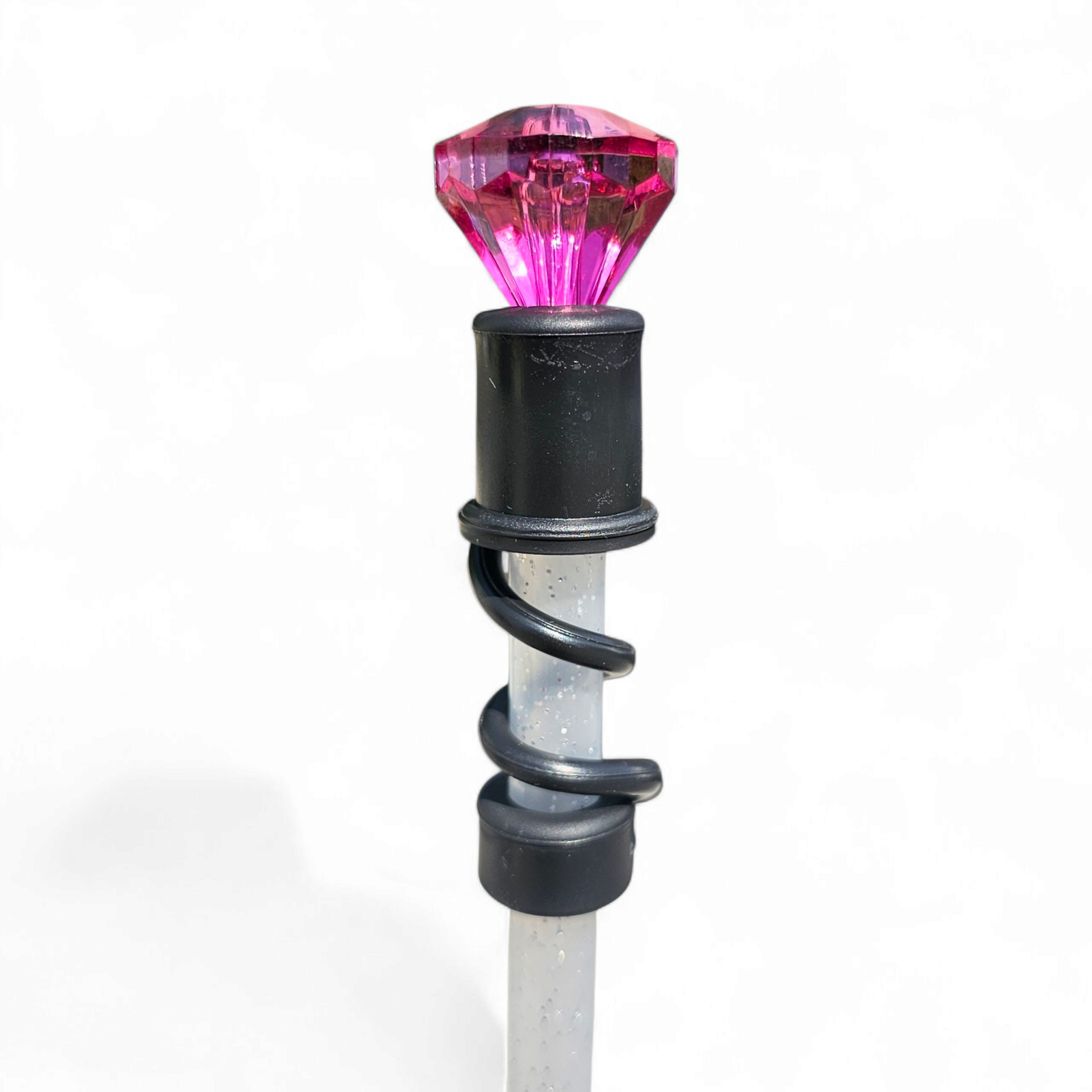 Fuschia Pink Diamond  | Black Silicone 10mm Straw Topper Base 