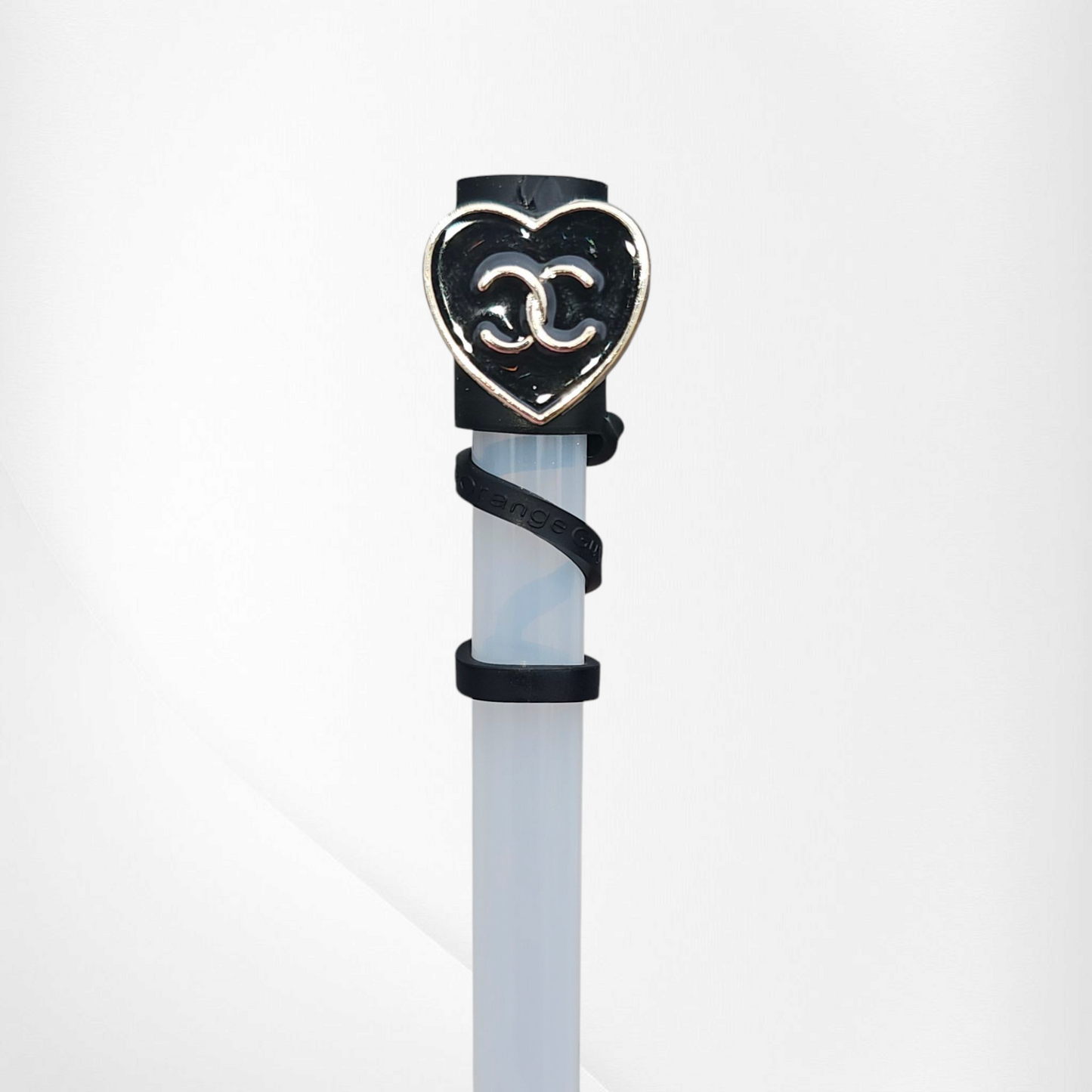 Fashion Black and Silver CC Silicone Straw Topper  - Straw Cover. 