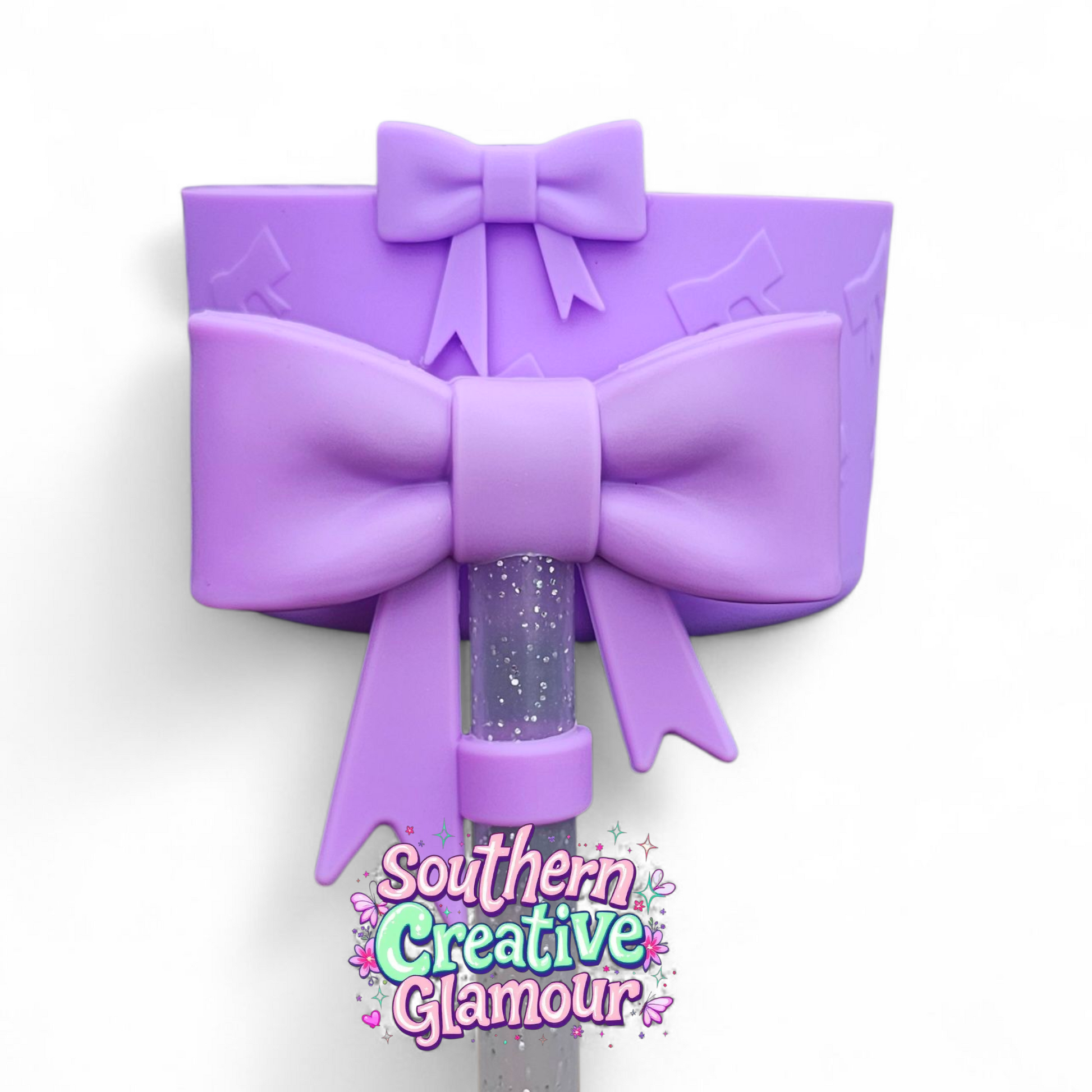 Lilac Purple 3D Bow Textured Silicone Tumbler Boot & Bow 10mm Straw Topper Set by Southern Creative Glamour 