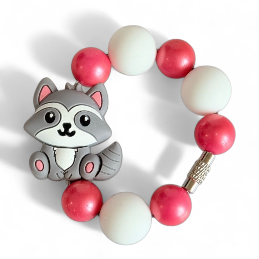 Coral Pink Cutie Raccoon Bracelet - Tumbler Handle Charm