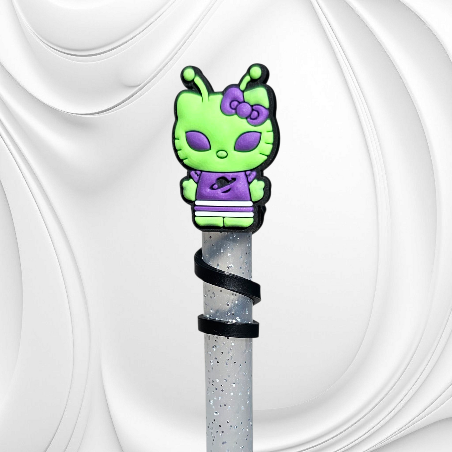 Alien Hello Kitty inspired Halloween Silicone Straw Topper. 