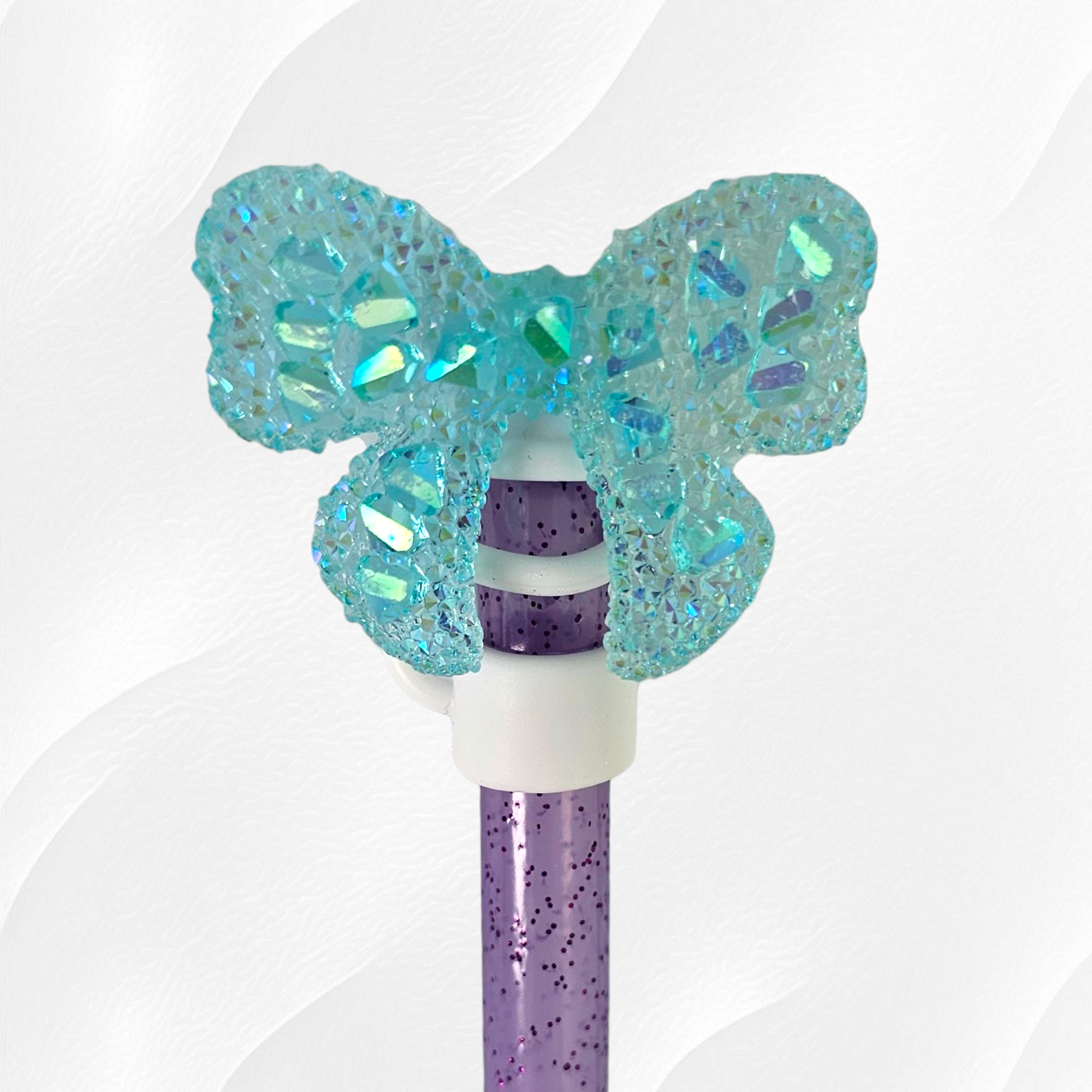 Tiffany Blue Glitter Bow Silicone 10mm Straw Topper by Southern Creative Glamour 