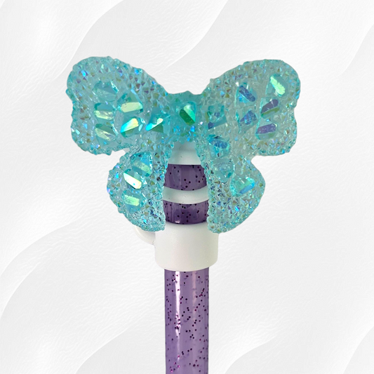 Tiffany Blue Glitter Bow Silicone 10mm Straw Topper by Southern Creative Glamour 