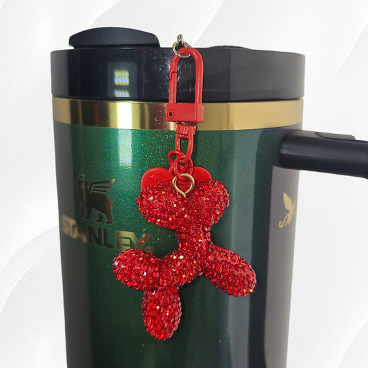 Rhinestone Glitter red balloon dog tumbler charm. 