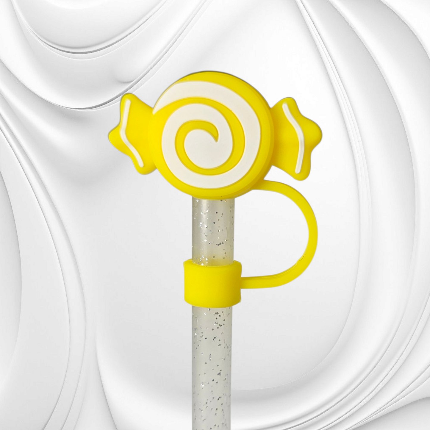 Yellow and White Candy 3D Silicone Straw Topper