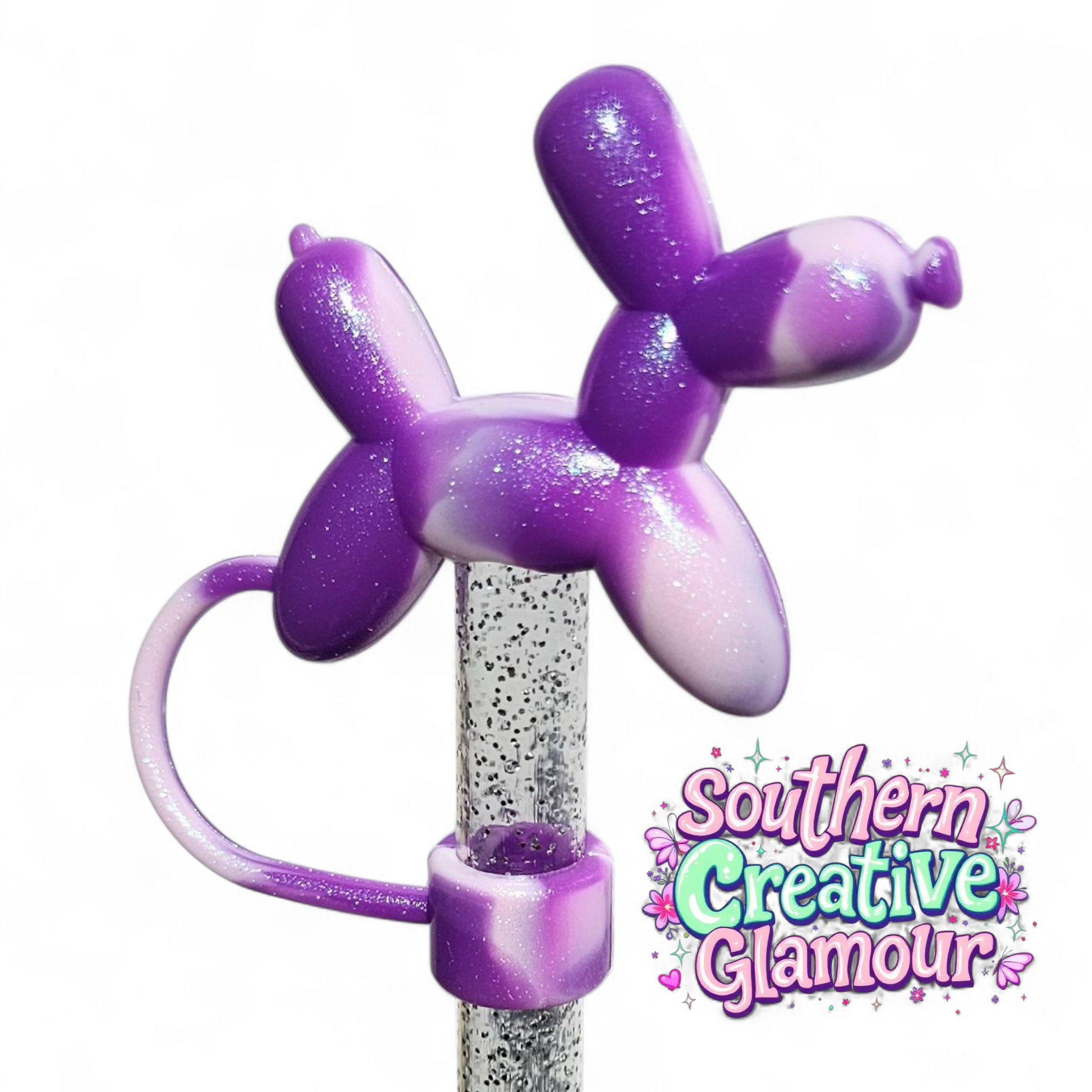Purple Swirl Shimmer Balloon Dog 10mm Straw Topper by Southern Creative Glamour 