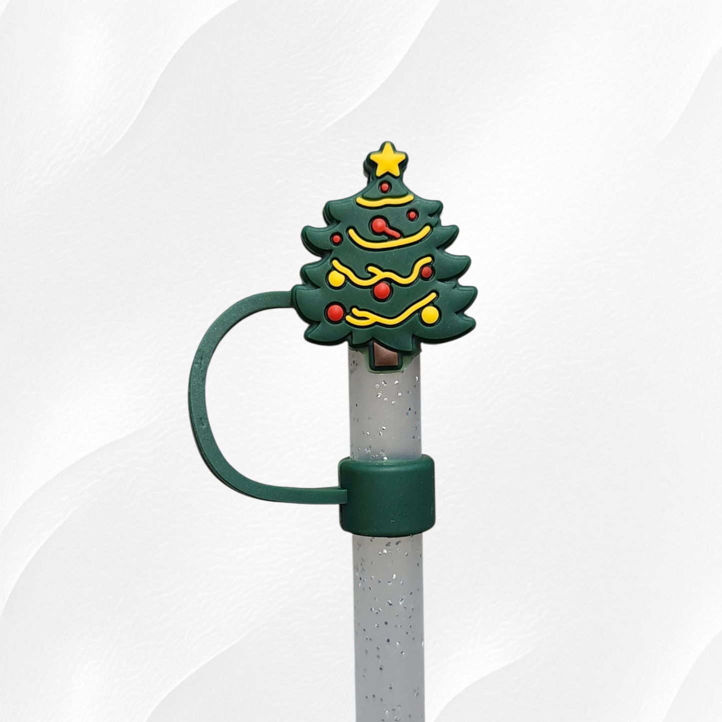 Pine Green Christmas Tree 3D Silicone Straw Topper 